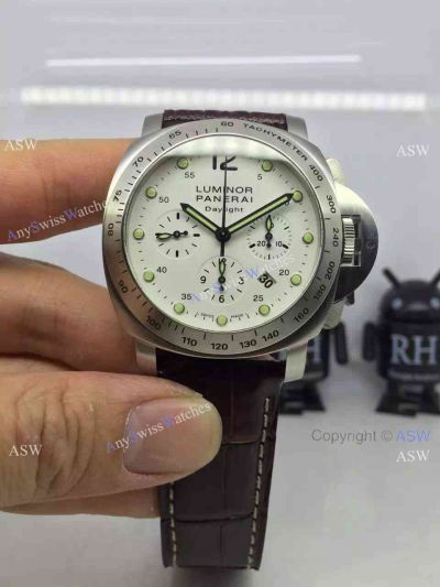 Copy Swiss Lumnor Panerai Daylight Watch SS White Chronograph Luminous Markers
